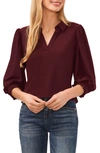 Cece Collared Ruffle Cuff Top In Rich Cabernet