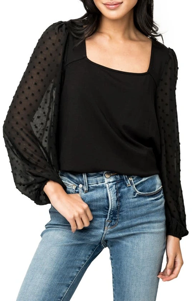 Gibsonlook Swiss Dot Sleeve Knit Top In Black