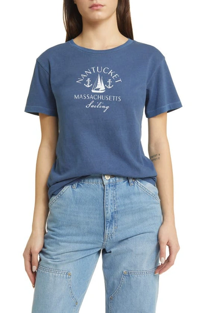 Golden Hour Nantucket Sailing Cotton Graphic T-shirt In Washed Medieval Blue