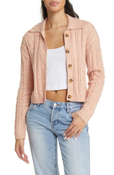 Bp. Cable Polo Cardigan In Pink Rosecloud