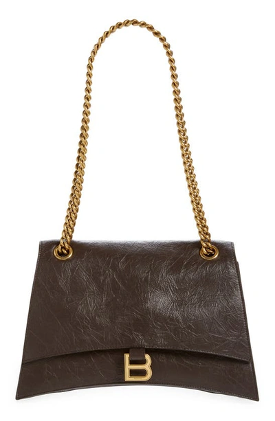 Balenciaga Medium Crush Leather Shoulder Bag In Brown