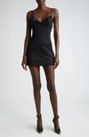 Area Crystal Embellished Cup Stretch Wool Minidress In Black