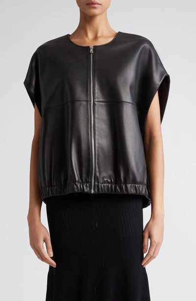 Partow Madden Cap Sleeve Leather Jacket In Black