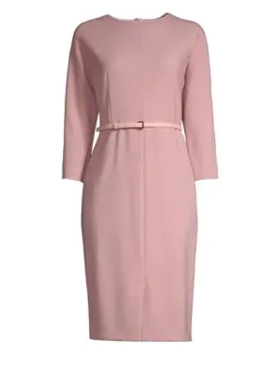 Max Mara Karub Belted Stretch Wool Dress In Pink