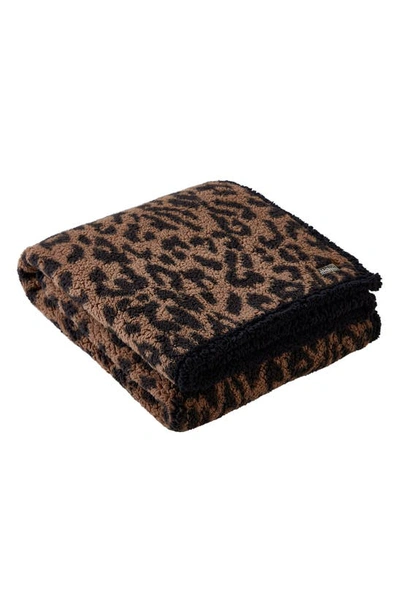 Kenneth Cole Hudson Leopard Reversible Faux Shearling Throw Blanket In Brown Black