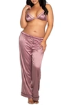 Seven 'til Midnight Seven ‘til Midnight Lace Trim Satin Bralette & Pants In Mauve