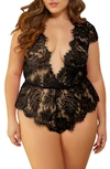 Seven 'til Midnight Seven ‘til Midnight Mesh & Eyelash Lace Teddy In Black