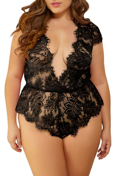 Seven 'til Midnight Mesh & Eyelash Lace Teddy In Black