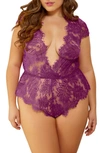 Seven 'til Midnight Seven ‘til Midnight Mesh & Eyelash Lace Teddy In Purple