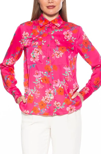 Alexia Admor Long Sleeve Button-up Shirt In Pink Floral