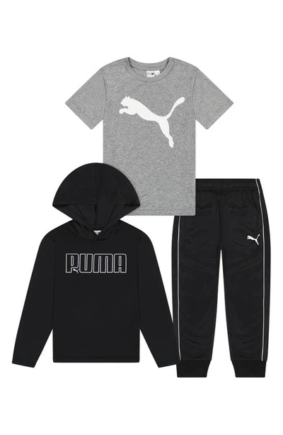 Puma Kids' Interlock Hoodie, T-shirt & Joggers Set In Black