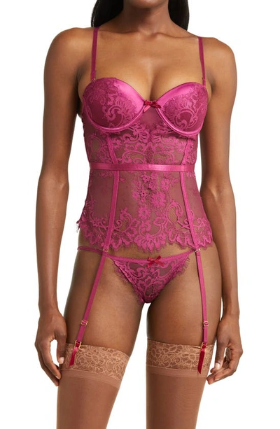 Seven 'til Midnight Seven ‘til Midnight Lace Underwire Bustier & Tanga Set In Wine