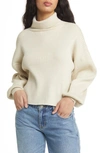 Good American Rib Crop Turtleneck Sweater In Oatmeal Heather001