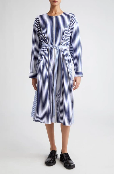 Partow Demi Mixed Stripe Long Sleeve Cotton Sateen Shirtdress In Navy Stripe