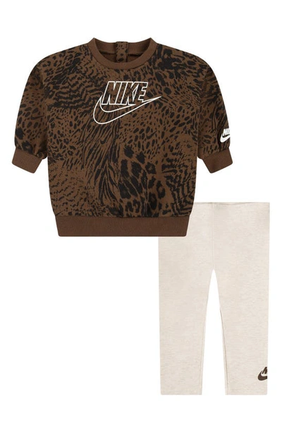 Nike "home Swoosh Home" Crew Set Baby 2-piece Set In Brown