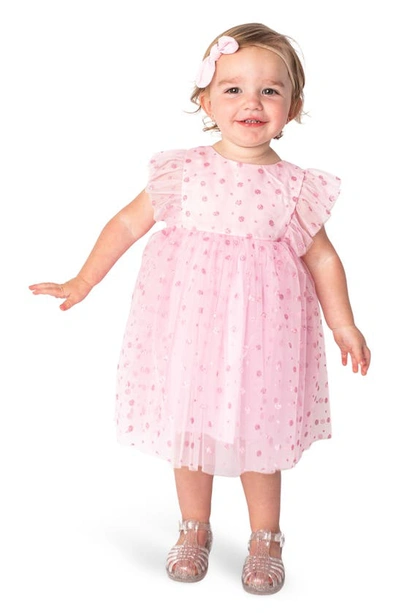 Popatu Kids' Glitter Dot Ruffle Party Dress In Pink