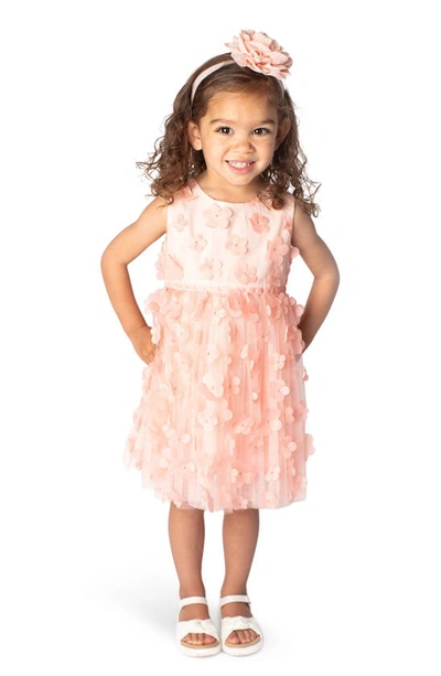 Popatu Kids' 3d Flower Sleeveless Tulle Dress In Peach