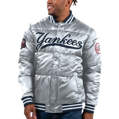 Starter Silver New York Yankees Bronx Satin Full-snap Varsity Bomber Jacket