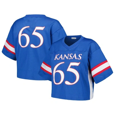 Established & Co. #65 Royal Kansas Jayhawks Fashion Boxy Cropped Football Jersey