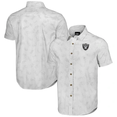 Nfl X Darius Rucker Collection By Fanatics White Las Vegas Raiders Woven Short Sleeve Button Up Shir