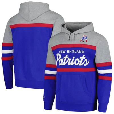 Mitchell & Ness Men's  Heather Gray, Royal New England Patriots Big And Tall Head Coach Pullover Hood In Heather Gray,royal