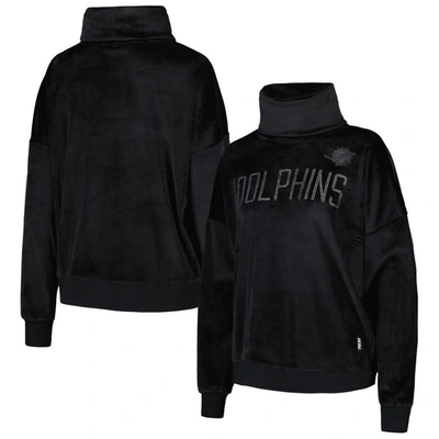 Dkny Sport Black Miami Dolphins Deliliah Rhinestone Funnel Neck Pullover Sweatshirt
