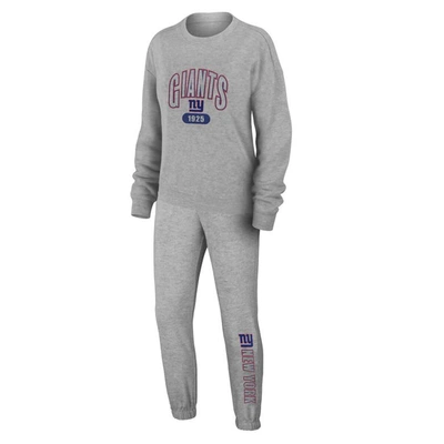 Wear By Erin Andrews Heather Gray New York Giants Knit Long Sleeve Tri-blend T-shirt & Pants Sleep S