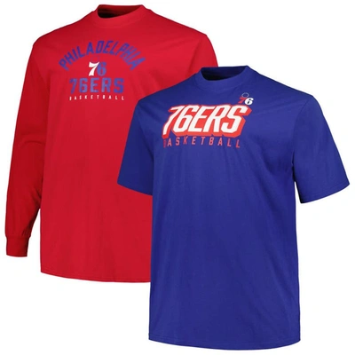 Fanatics Men's  Royal, Red Philadelphia 76ers Big And Tall Short Sleeve And Long Sleeve T-shirt Set In Royal,red