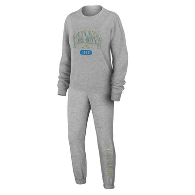 Wear By Erin Andrews Heather Gray Los Angeles Chargers Knit Long Sleeve Tri-blend T-shirt & Pants Sl