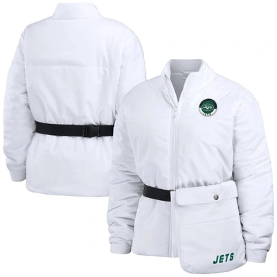 Wear By Erin Andrews White New York Jets Packaway Full-zip Puffer Jacket