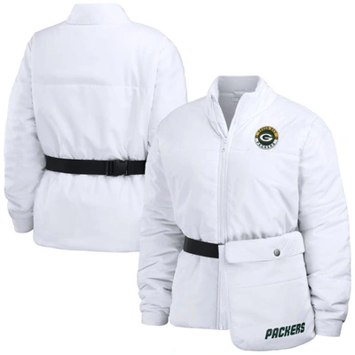 Wear By Erin Andrews White Green Bay Packers Packaway Full-zip Puffer Jacket