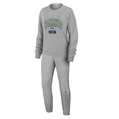 Wear By Erin Andrews Heather Gray Seattle Seahawks Knit Long Sleeve Tri-blend T-shirt & Pants Sleep