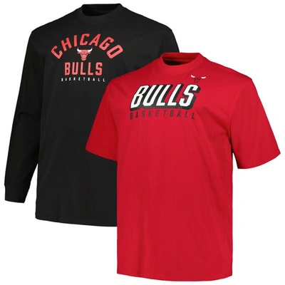 Fanatics Men's  Red, Black Chicago Bulls Big And Tall Short Sleeve And Long Sleeve T-shirt Set In Red,black