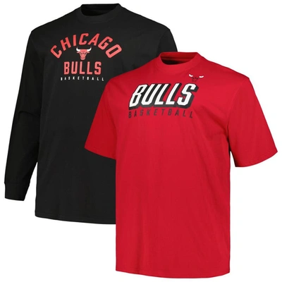 Fanatics Men's  Red, Black Chicago Bulls Big And Tall Short Sleeve And Long Sleeve T-shirt Set