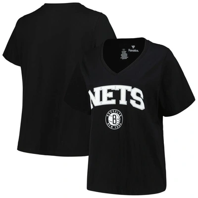 Profile Black Brooklyn Nets Plus Size Arch Over Logo V-neck T-shirt