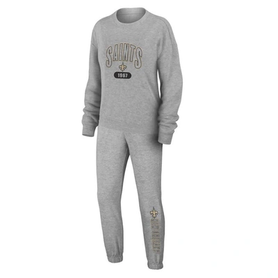 Wear By Erin Andrews Heather Gray New Orleans Saints Knit Long Sleeve Tri-blend T-shirt & Pants Slee