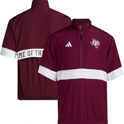 Adidas Originals Men's Adidas Maroon Texas A&m Aggies Strategy Short Sleeve Half-zip Jacket