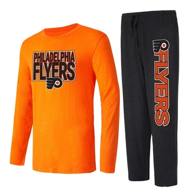 Concepts Sport Men's  Black, Orange Philadelphia Flyers Meter Long Sleeve T-shirt And Pants Sleep Set In Black,orange