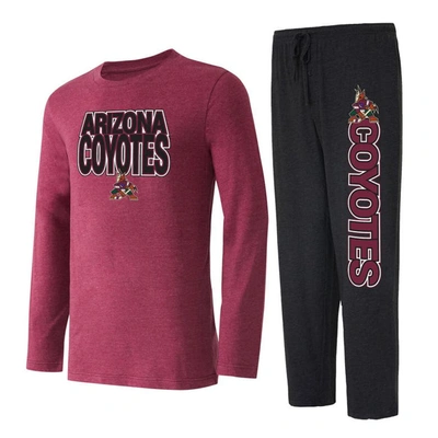 Concepts Sport Black/garnet Arizona Coyotes Meter Long Sleeve T-shirt & Pants Sleep Set
