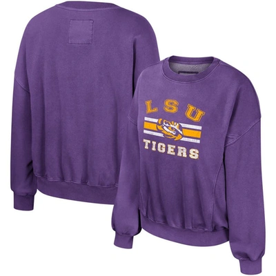 Colosseum Purple Lsu Tigers Audrey Washed Pullover Sweatshirt