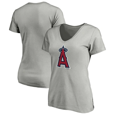 Fanatics Branded Heathered Gray Los Angeles Angels Core Official Logo V-neck T-shirt In Heather Gray