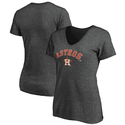 Fanatics Branded Heathered Charcoal Houston Astros Team Logo Lockup V-neck T-shirt