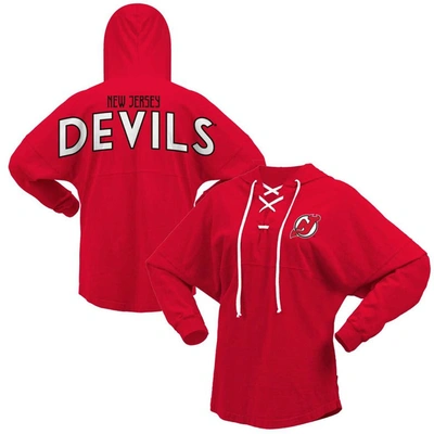 Fanatics Branded Red New Jersey Devils Jersey Lace-up V-neck Long Sleeve Hoodie T-shirt