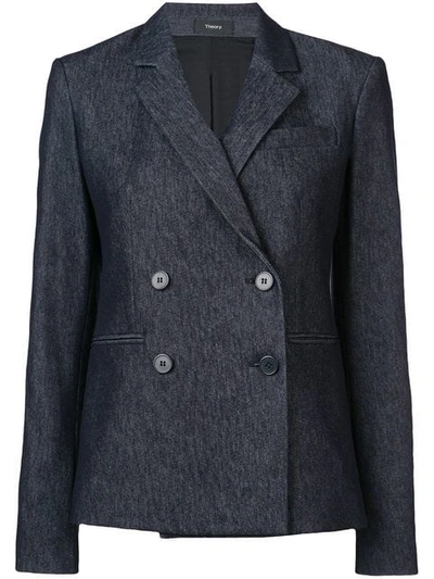 Theory Double Breasted Blazer In Blue