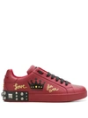 Dolce & Gabbana Printed Studded Sneakers In Red