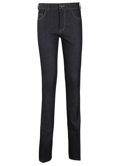 Victoria Beckham Raw Stretch Bootcut Jeans In Deep Indigo