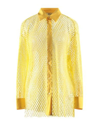 Msgm Woman Shirt Yellow Size 6 Cotton