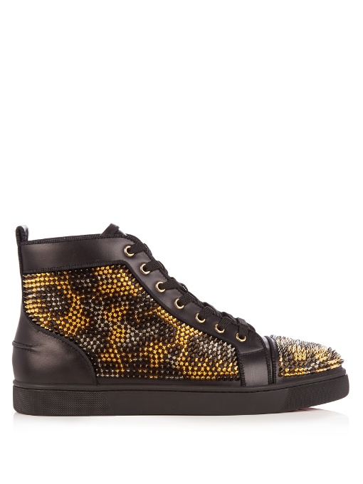 Christian Louboutin Louis High-top Spike-embellished Leather Trainers ...