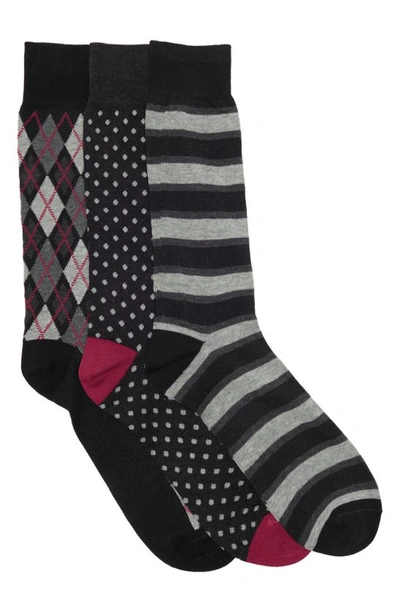 Lorenzo Uomo Assorted 3-pack Patterned Socks In Black
