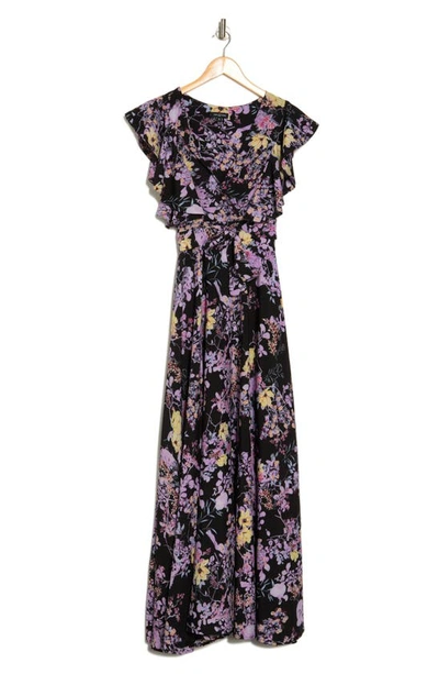 Area Stars Floral Wrap Dress In Black